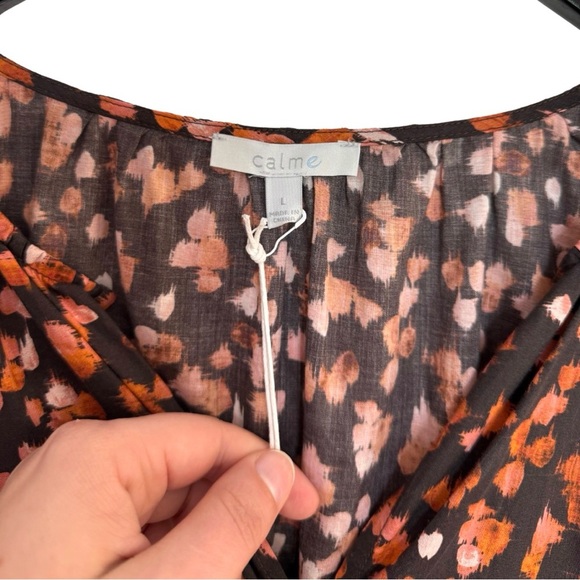 NWT Calme Johnny Was Shirred Neck Tiered Midi Dress Large‎ Black Orange Casual - Picture 5 of 6